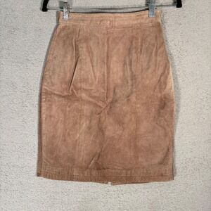 Vintage Global Identity GIII Leather Suede Pencil Skirt Size 0 Tan Cowgirl Rodeo